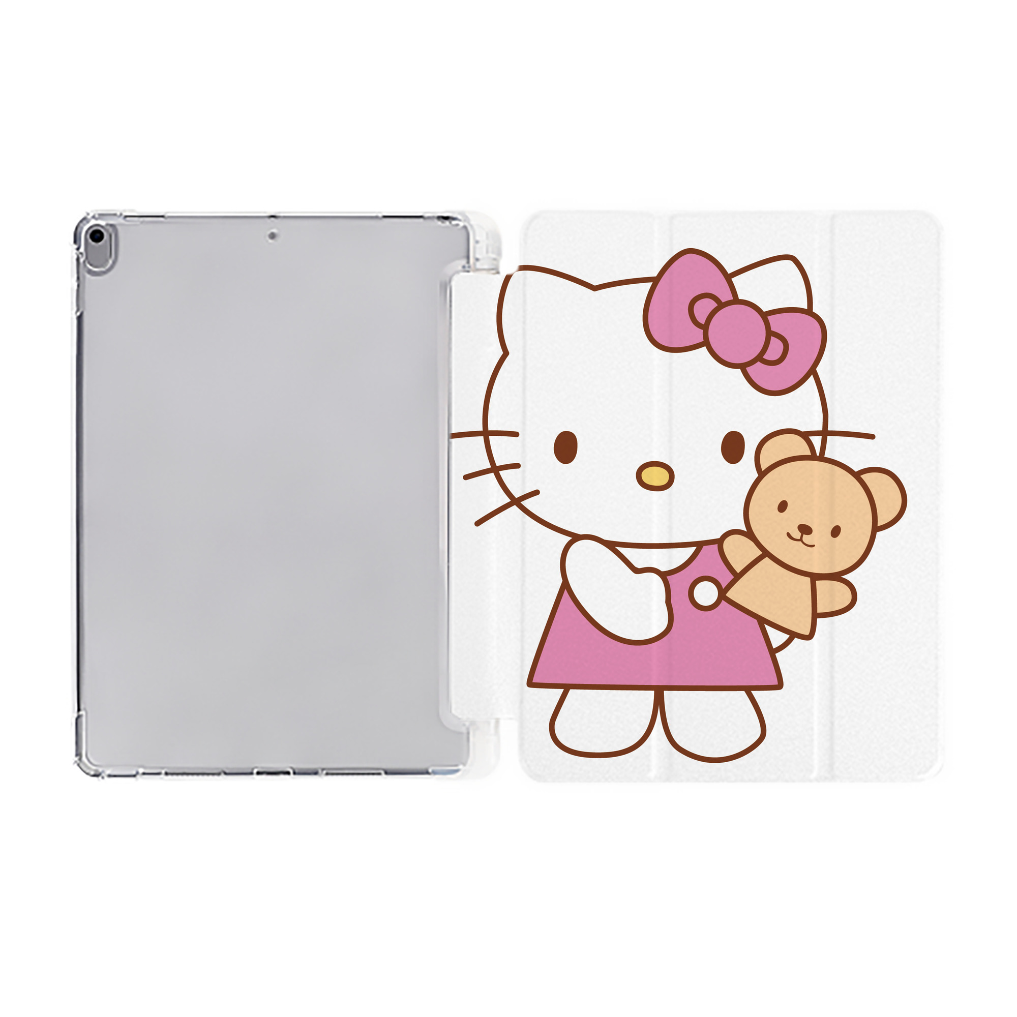 （画像用） Hello Kitty ハローキティ IPad ケース ペン収納付き 三つ折りスタンド PUレザー×シリコン 対応機種9.5/10.5/10.9インチ